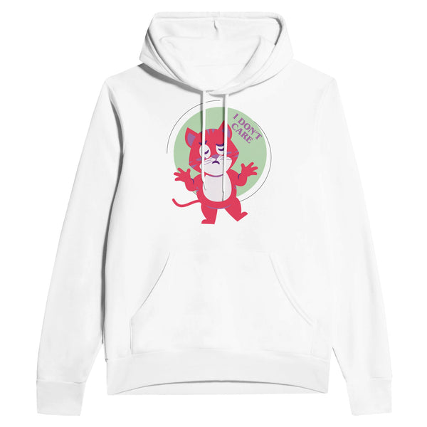 Chill Vibes - I Don't Care Cat Hoodie - White - Pullover Hoodies