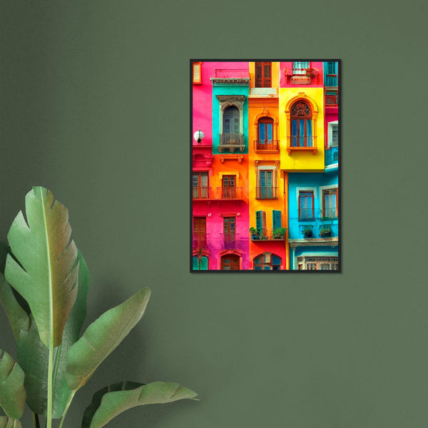 Vibrant Dreams - Colorful Cityscape Art - - Wooden Framed Poster