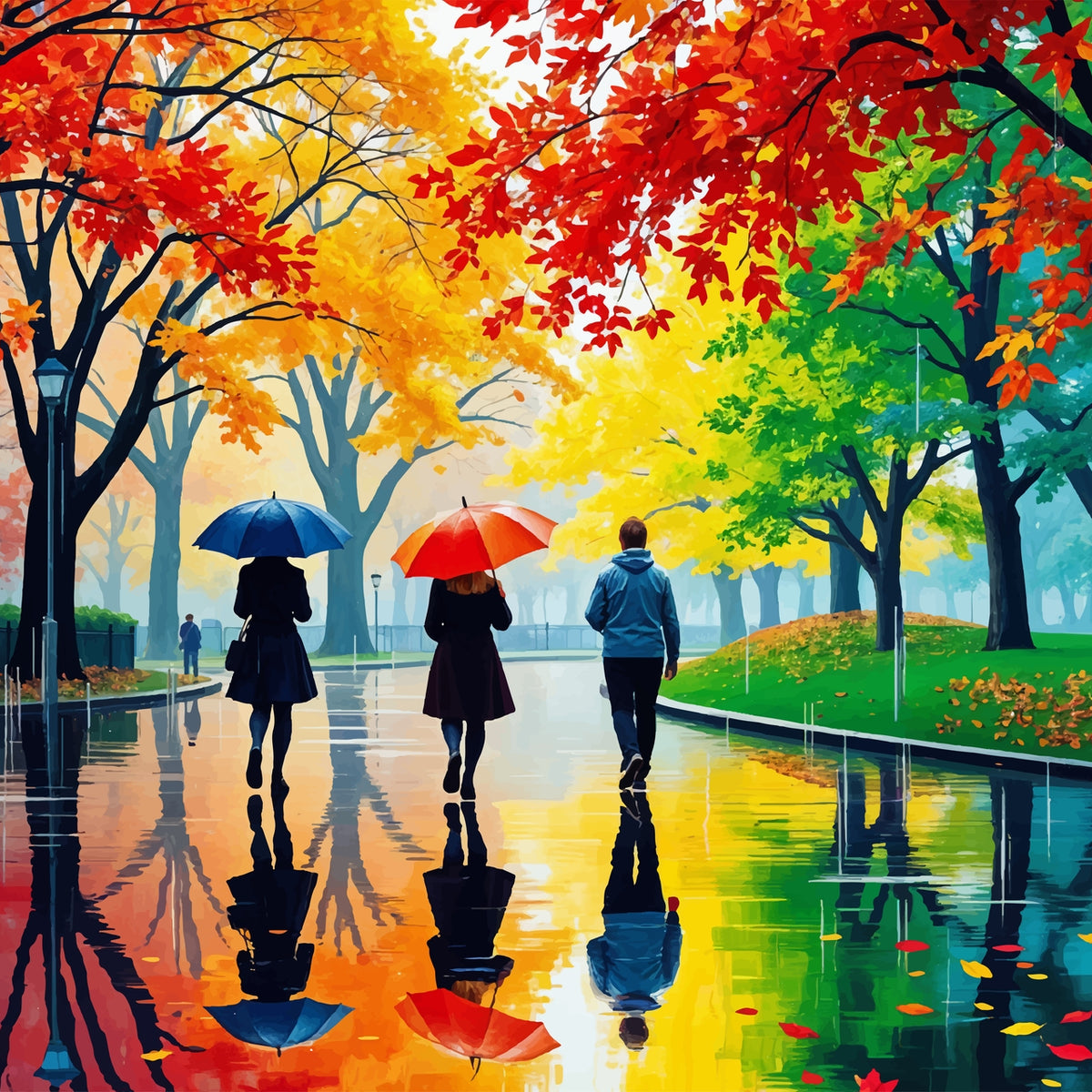 Umbrellas and Autumn Colors - - Framed Posters