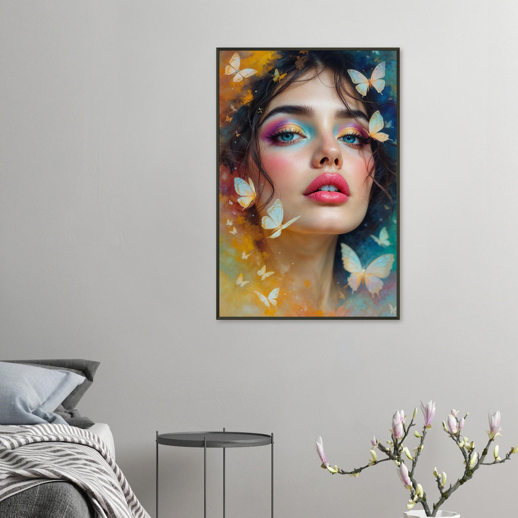 Butterfly Dreams - A Portrait of Whimsy and Color - 60x90 cm 24x36″ - Framed Posters