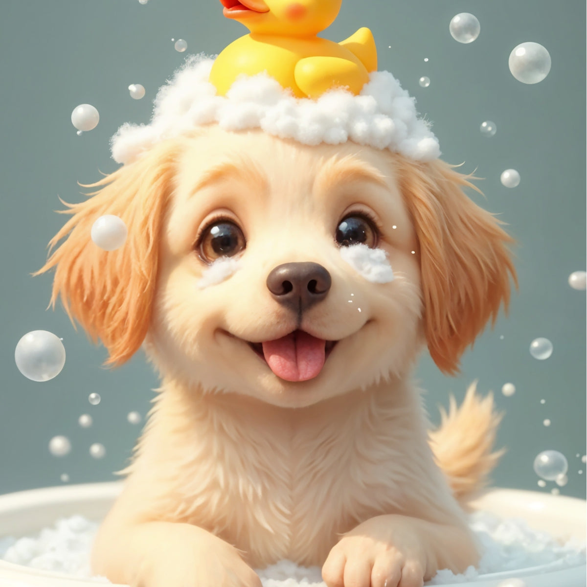 Bathtime Joy with Puppy - - Framed Posters