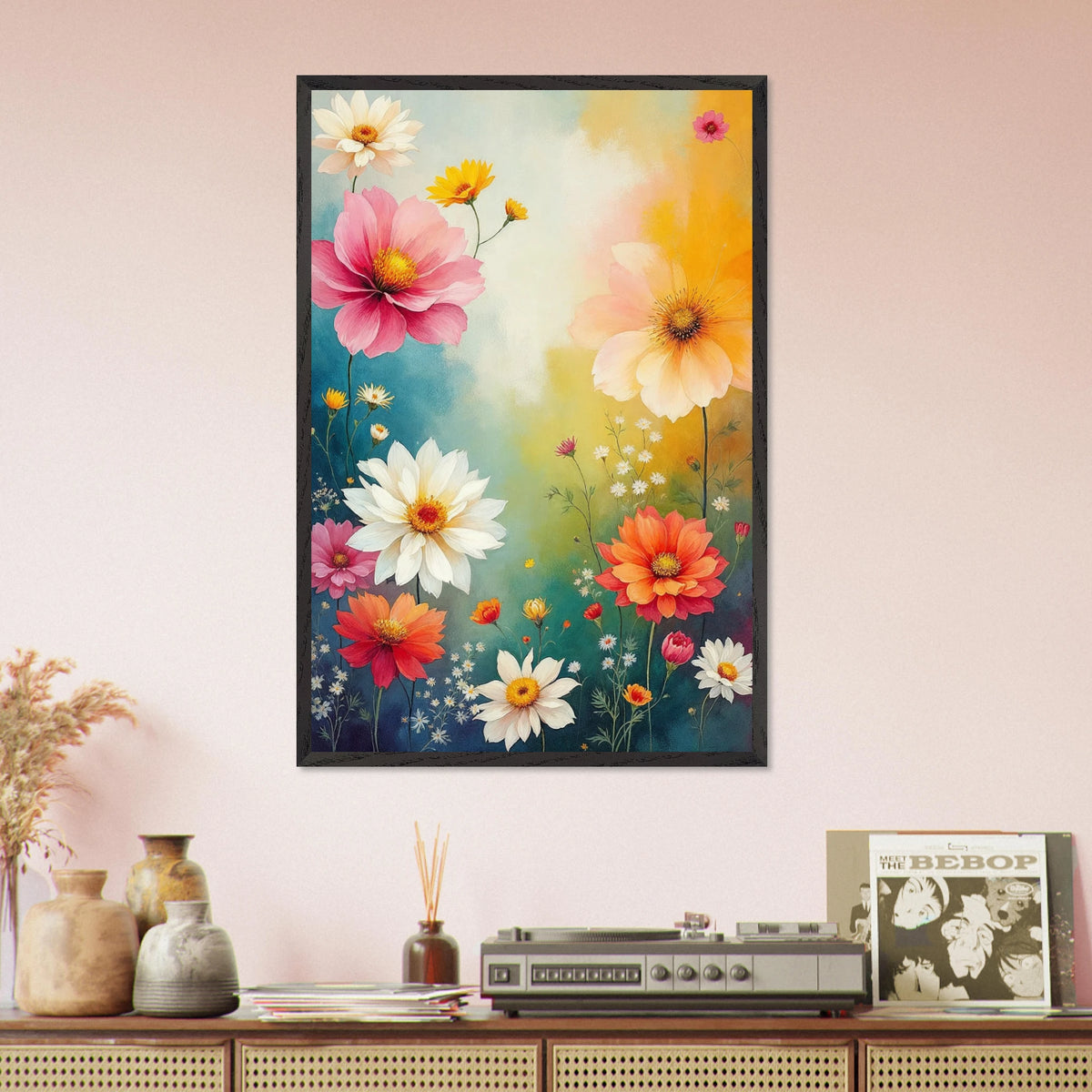 Colorful Blossom Wall Poster - Black frame - Wooden Framed Posters
