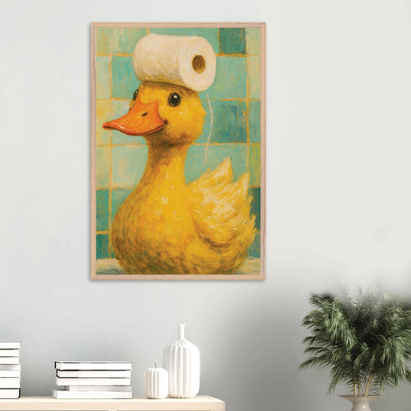 Wooden Framed Poster – Fun Duck Bathroom Decor - Wood frame - Wooden Framed Posters