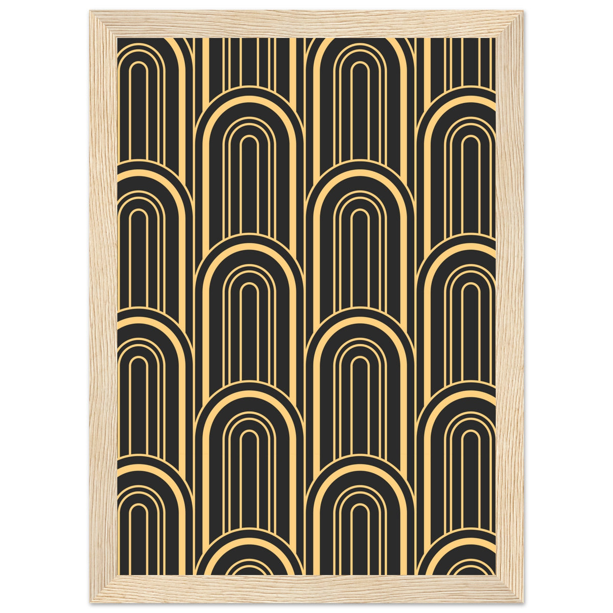 Timeless Elegance - Black and Gold Art Deco Masterpiece - A4 21x29.7 cm 8x12″ Wood frame - Framed Posters