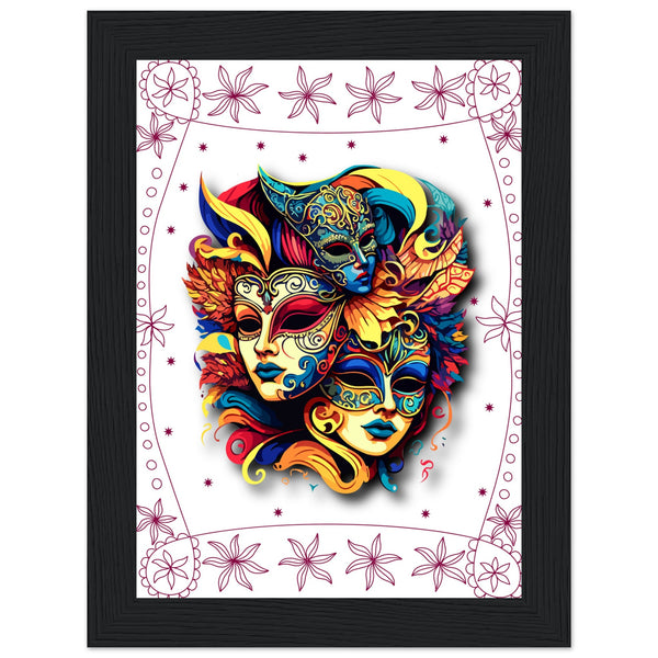 Colorful Mask Trio - Luxury Framed Print - 13x18 cm 5x7″ Black frame - Wooden Framed Posters