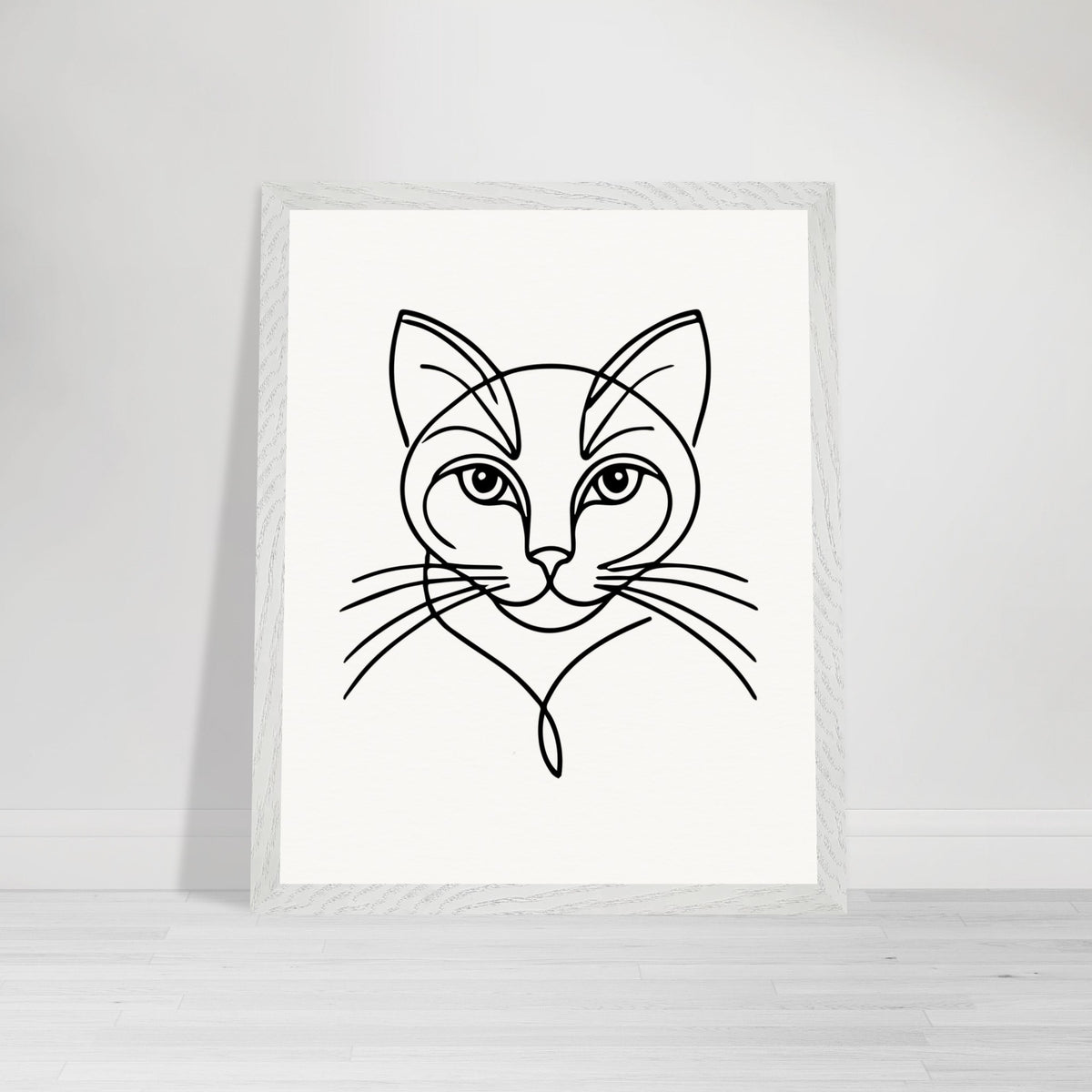 Timeless Cat Line Art - Natural Wood Framed Elegance - 40x50 cm 16x20″ White frame - Wooden Framed Posters