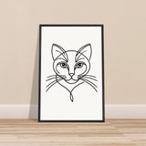 Timeless Cat Line Art - Natural Wood Framed Elegance - - Wooden Framed Posters