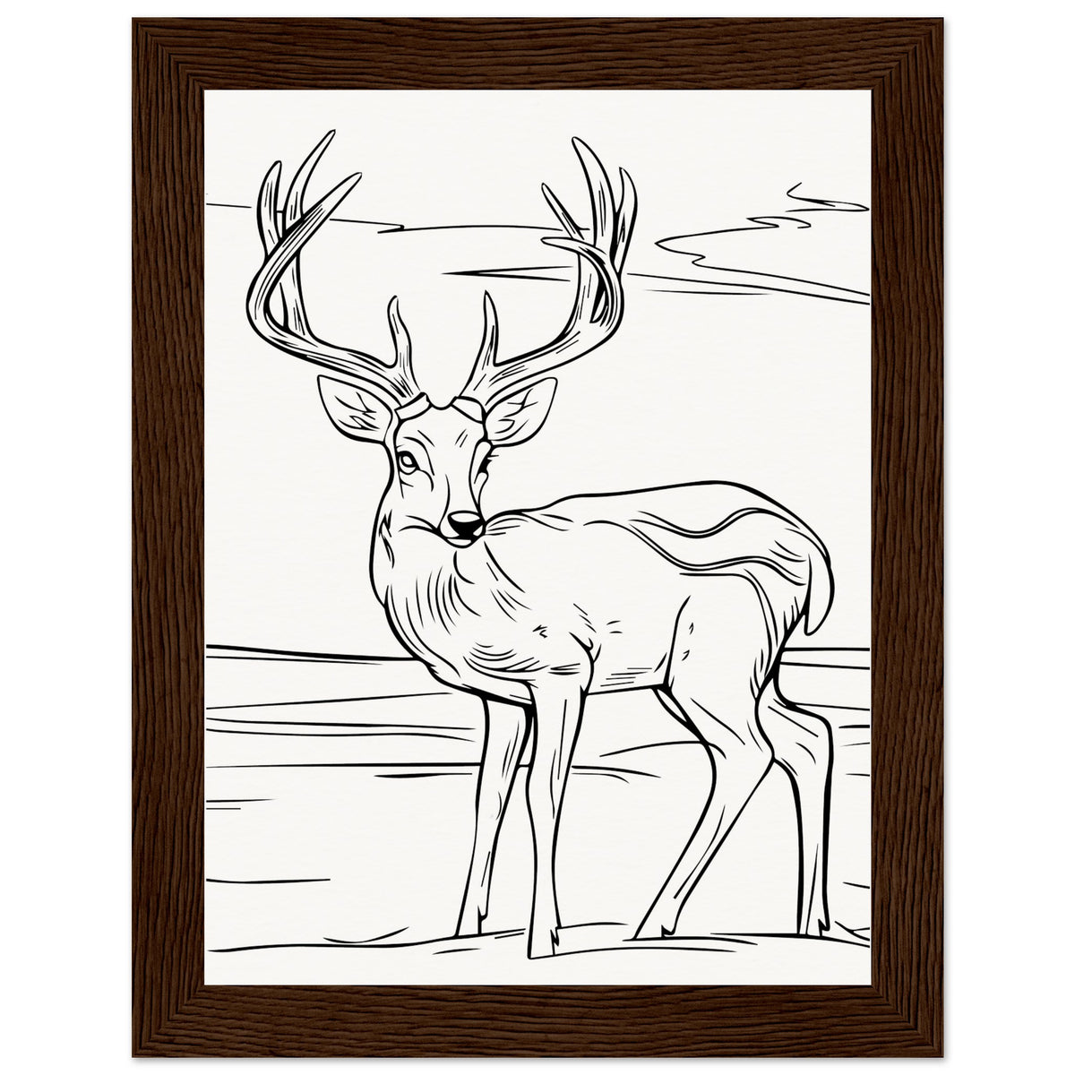 Elegance in Nature - Deer in Line - 15x20 cm 6x8″ Dark wood frame - Wooden Framed Posters