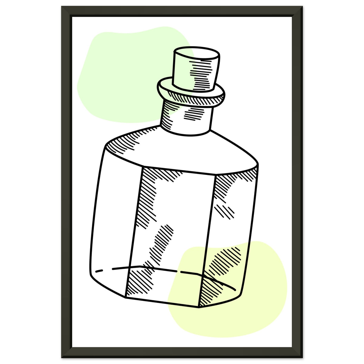 Vintage Charm - Line Art Bottle with Pastel Accents - 30x45 cm 12x18″ - Metal Framed Posters