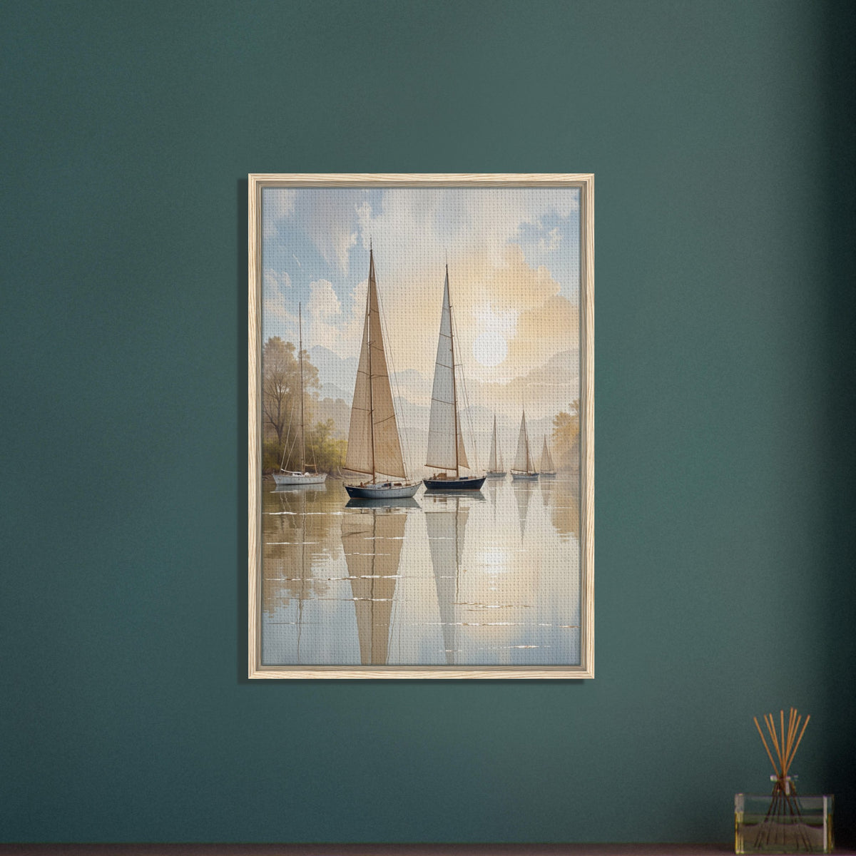 Tranquil Reflections - Sailboats in Sunlit Waters - - Canvas