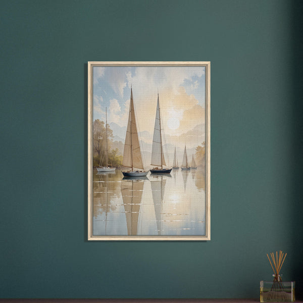 Tranquil Reflections - Sailboats in Sunlit Waters - - Canvas