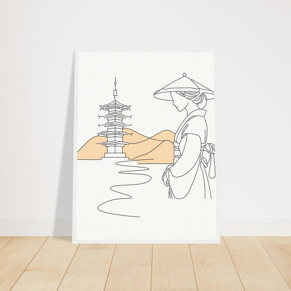 Serene Japanese Elegance - Framed Line Art - 45x60 cm 18x24″ White frame - Wooden Framed Posters