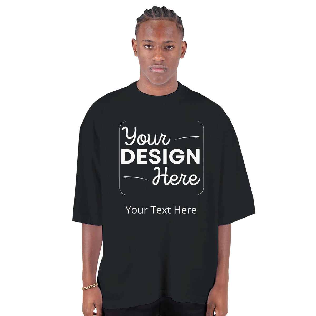 Versatile Vibes - Heavyweight Customizable Oversized Crewneck T-Shirt - Black - Crewneck T-shirts