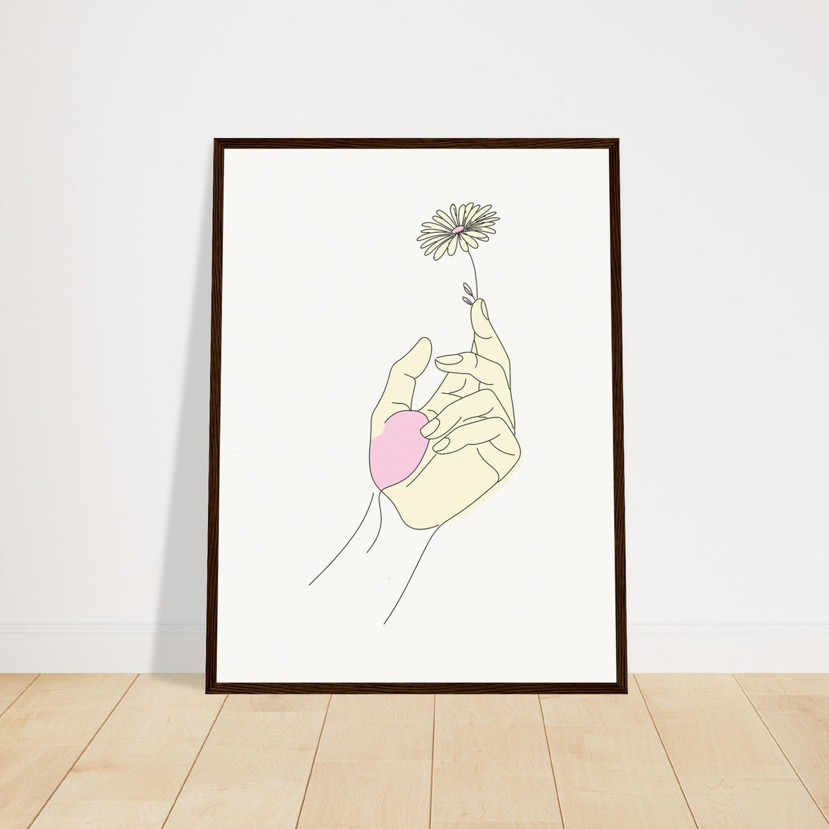 Artistic Grace - Hand & Flower Poster in Pine Wood Frame - 45x60 cm 18x24″ Dark wood frame - Wooden Framed Posters