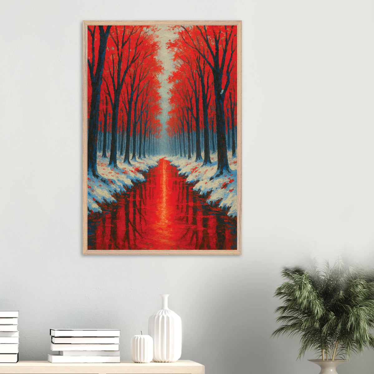 Wooden Framed Poster – Red Trees Winter Gift - Wood frame - Wooden Framed Posters