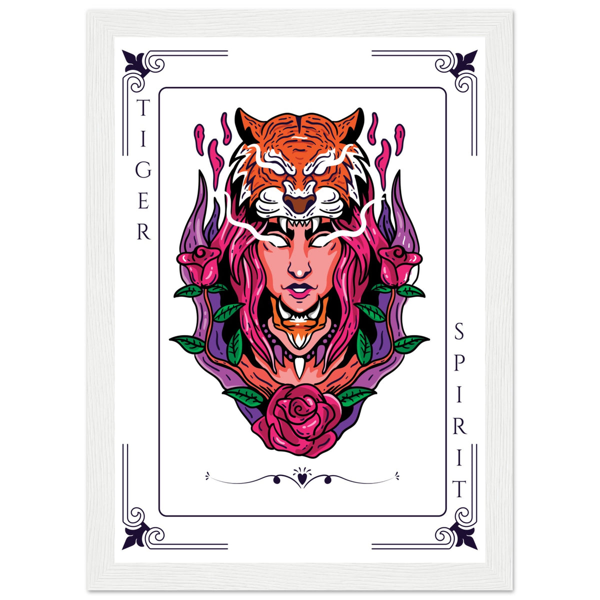 Artistry Unleashed - Warrior, Sacred Bull, and Tiger Spirit - A4 21x29.7 cm 8x12″ White frame Tiger Spirit - Wooden Framed Posters