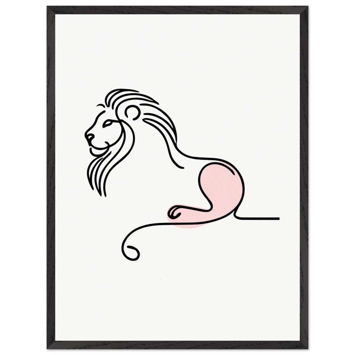 Majestic Serenity - Lion Line Art Poster - 60x80 cm 24x32″ Black frame - Wooden Framed Posters