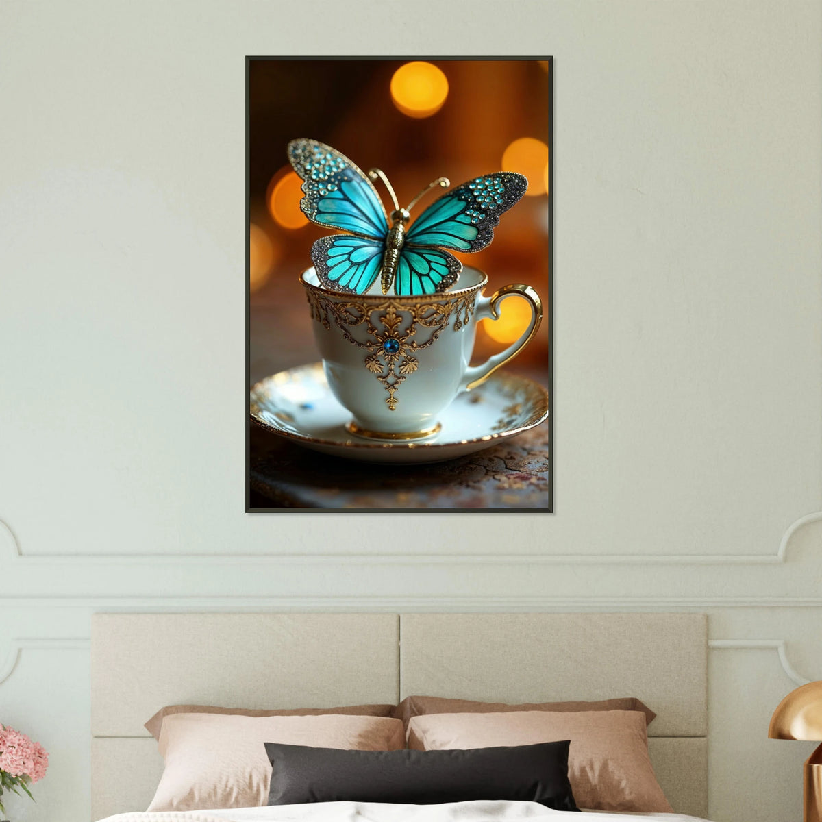 Butterfly's Brew - A Moment of Enchanted Tea Time - 60x90 cm 24x36″ - Metal Framed Posters