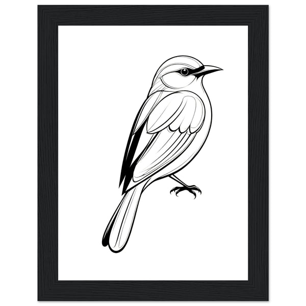 Serenity in Lines - Framed Bird Poster - 15x20 cm 6x8″ Black frame - Framed Posters