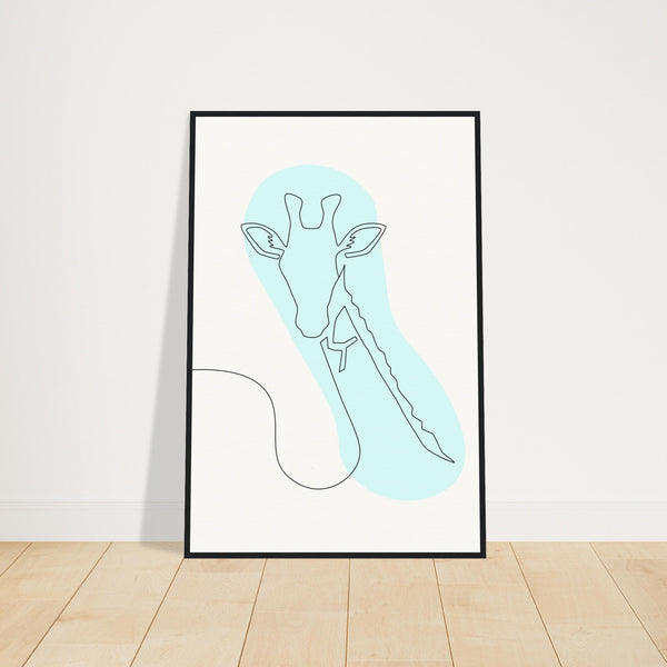 Framed Tranquility - Giraffe Line Art - 60x90 cm 24x36″ Black frame - Wooden Framed Posters