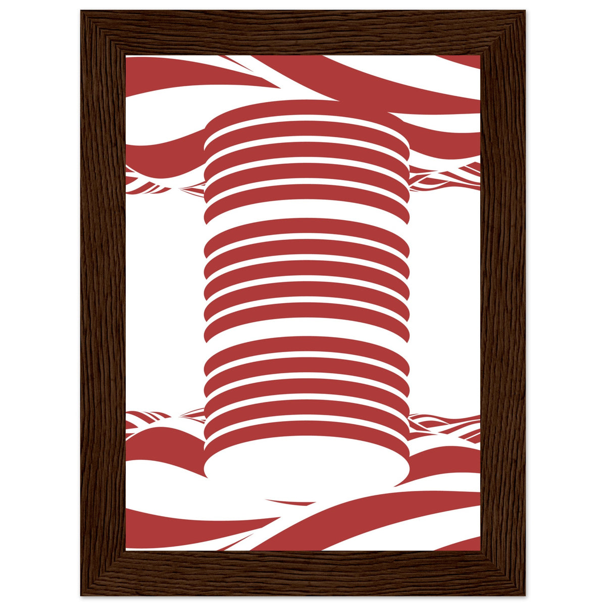 Twist of Elegance - Striking Red & White Art - 13x18 cm 5x7″ Dark wood frame - Framed Posters