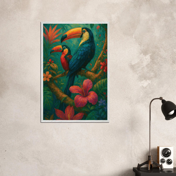 Tropical Toucans Wooden Framed Poster – Jungle Art Gift - - Wooden Framed Posters