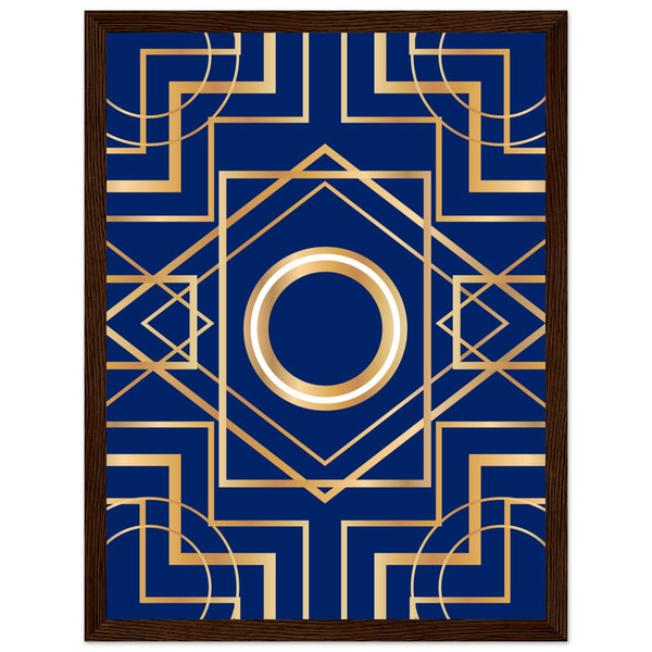 Art Deco Elegance - Blue & Gold Geometric Framed Print - 30x40 cm 12x16″ Dark wood frame - Wooden Framed Posters