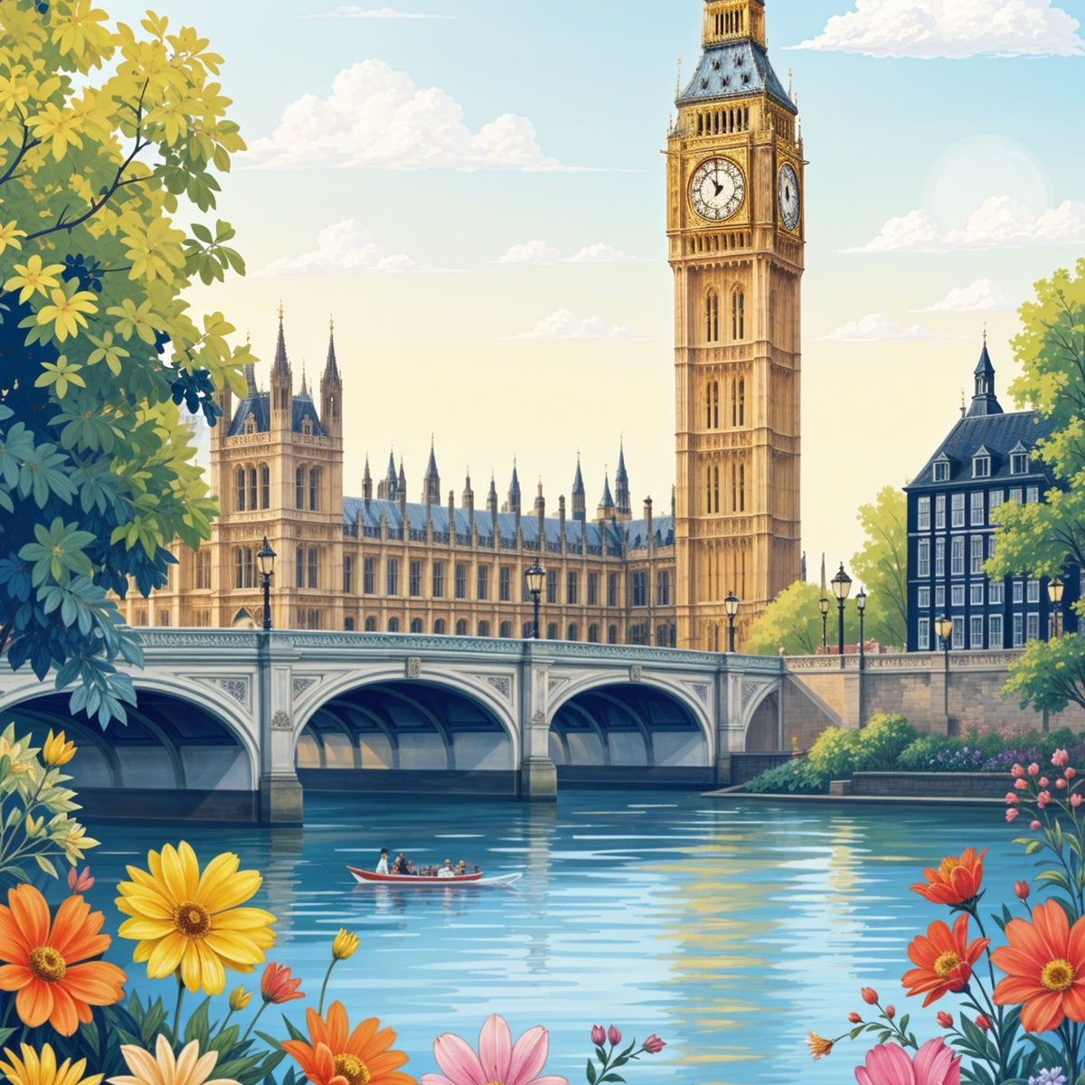 AI-Crafted Iconic London - Vibrant Waters - 16x24 - Framed Posters