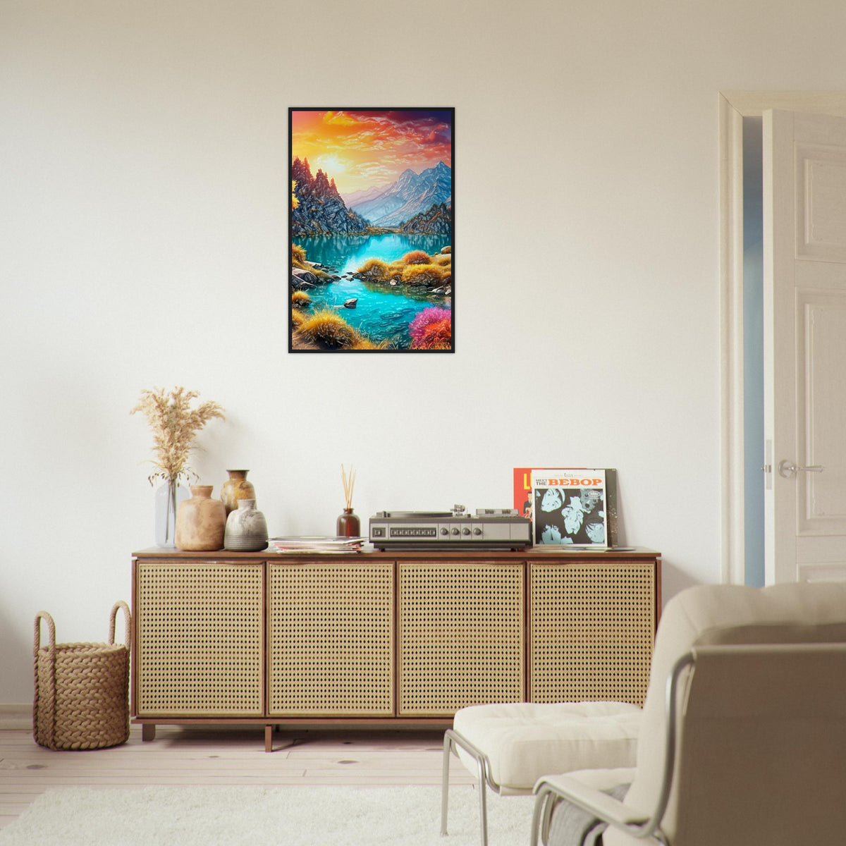 Mountain Serenity - Tranquil Landscape Art - - Wooden Framed Poster