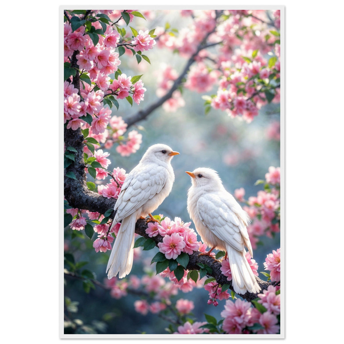 Whispers of Spring - Dove & Blossom Wall Art - - Wooden Framed Posters