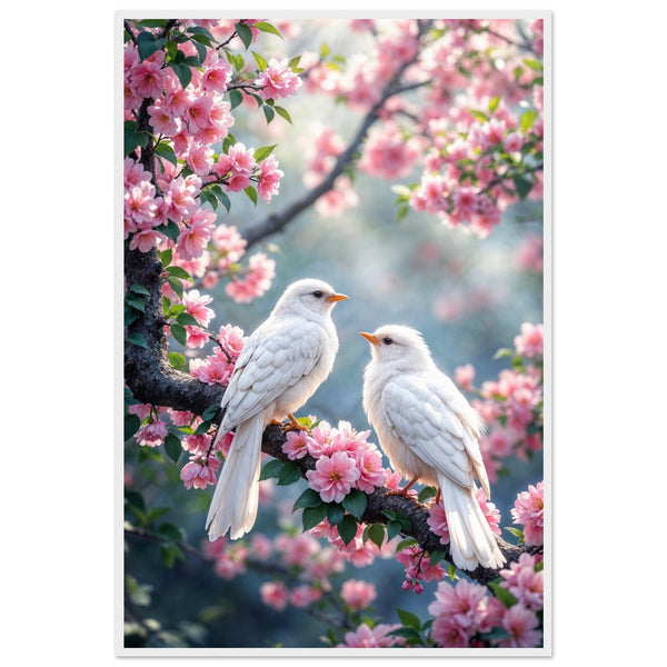Whispers of Spring - Dove & Blossom Wall Art - - Wooden Framed Posters