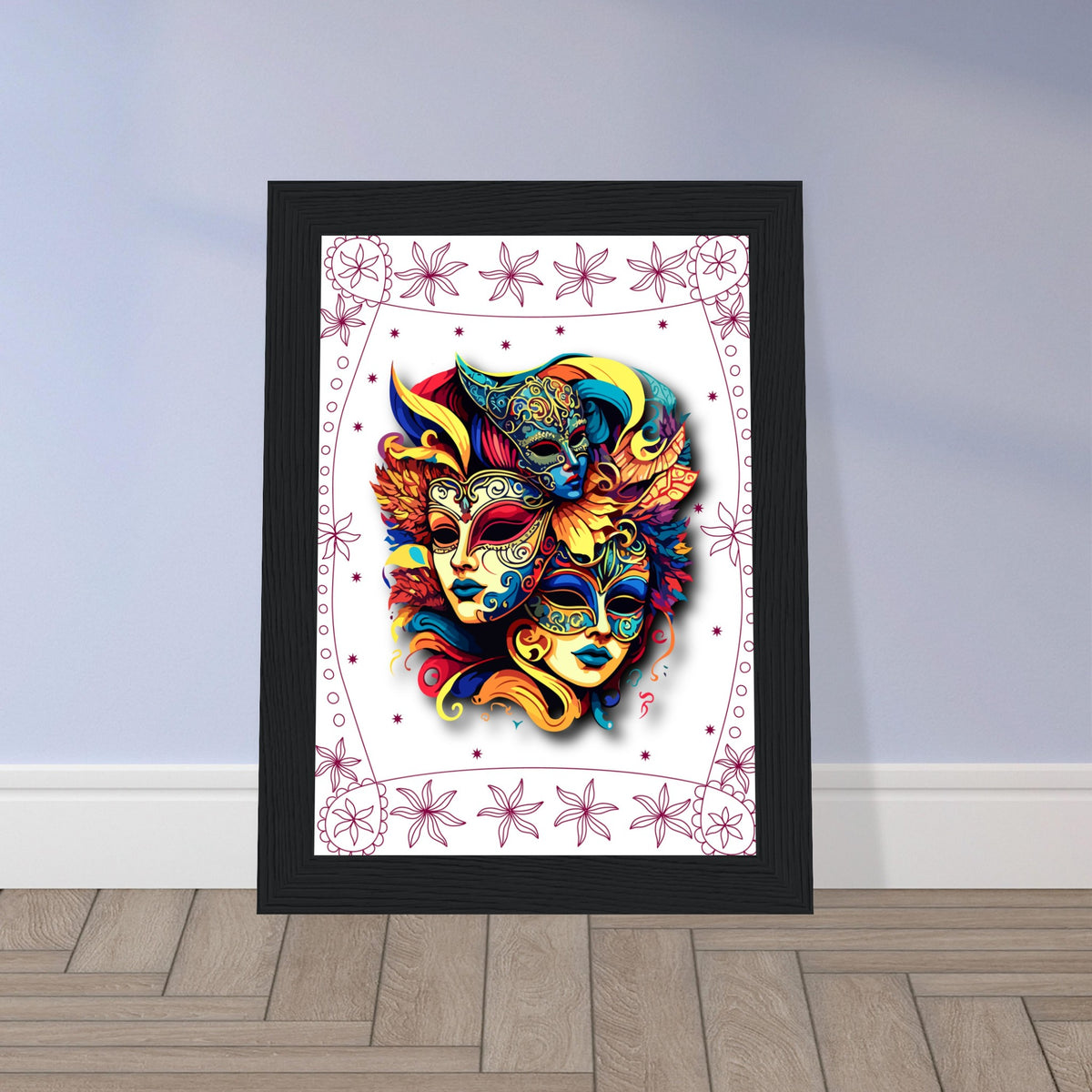 Colorful Mask Trio - Luxury Framed Print - - Wooden Framed Posters