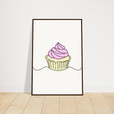 Cupcake Delight - Minimalist Pink Frosting Art - 60x90 cm 24x36″ Dark wood frame - Wooden Framed Posters