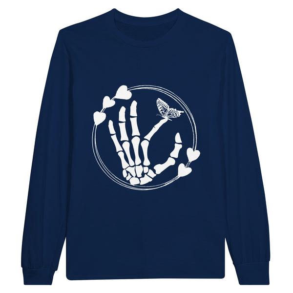 Infinite Love - Skeleton Hand & Butterfly Heart Graphic Tee - Navy - Sweatshirt