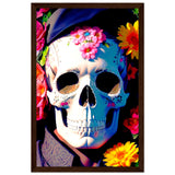 Mystical Bloom - Premium Floral Skull Poster - 28x43 cm XL (11x17″) Dark wood frame - Wooden Framed Posters