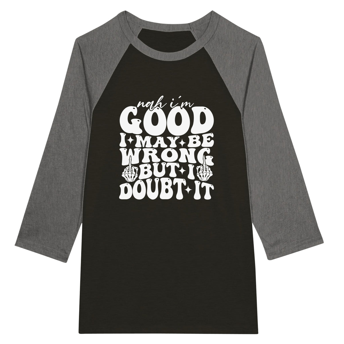 Doubtful Confidence - Unisex 3/4 sleeve Raglan T-shirt - Black Deep Heather - T-shirts