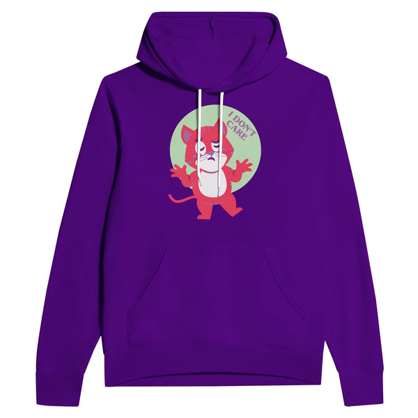 Chill Vibes - I Don't Care Cat Hoodie - Team Purple - Pullover Hoodies