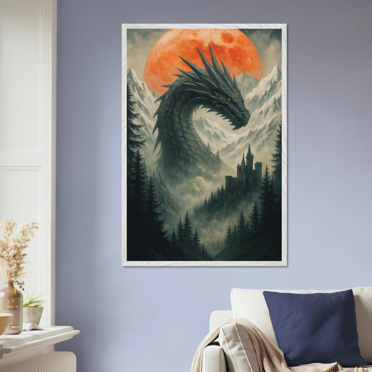 Blood Moon Dragon – Wooden Framed Poster Gift - - Wooden Framed Posters