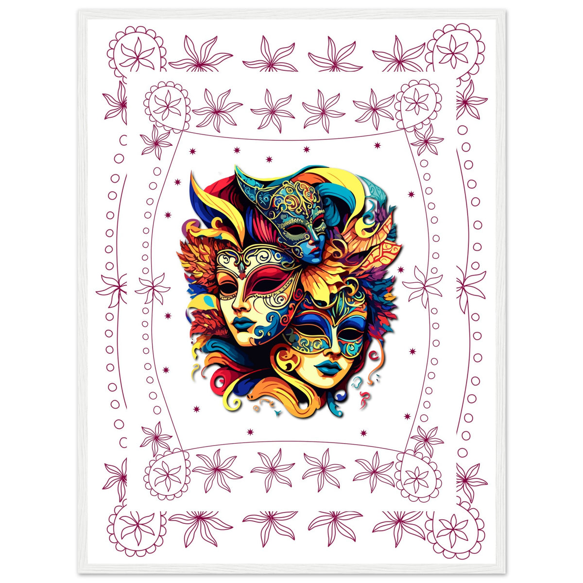 Colorful Mask Trio - Luxury Framed Print - 60x80 cm 24x32″ White frame - Wooden Framed Posters