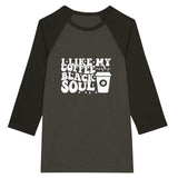 Black Coffee Soul - Unisex 3/4 Sleeve Raglan T-Shirt - Black Heather Black - T-shirts