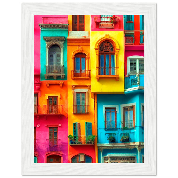 Vibrant Dreams - Colorful Cityscape Art - 15x20 cm 6x8″ White frame - Wooden Framed Poster