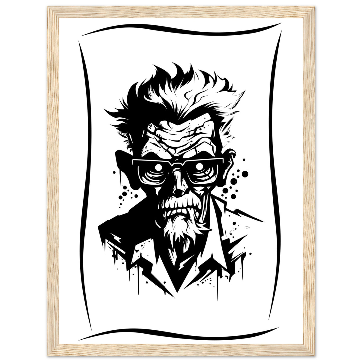 Edgy Artistry - Black and White Character - 30x40 cm 12x16″ Wood frame - Wooden Framed Posters