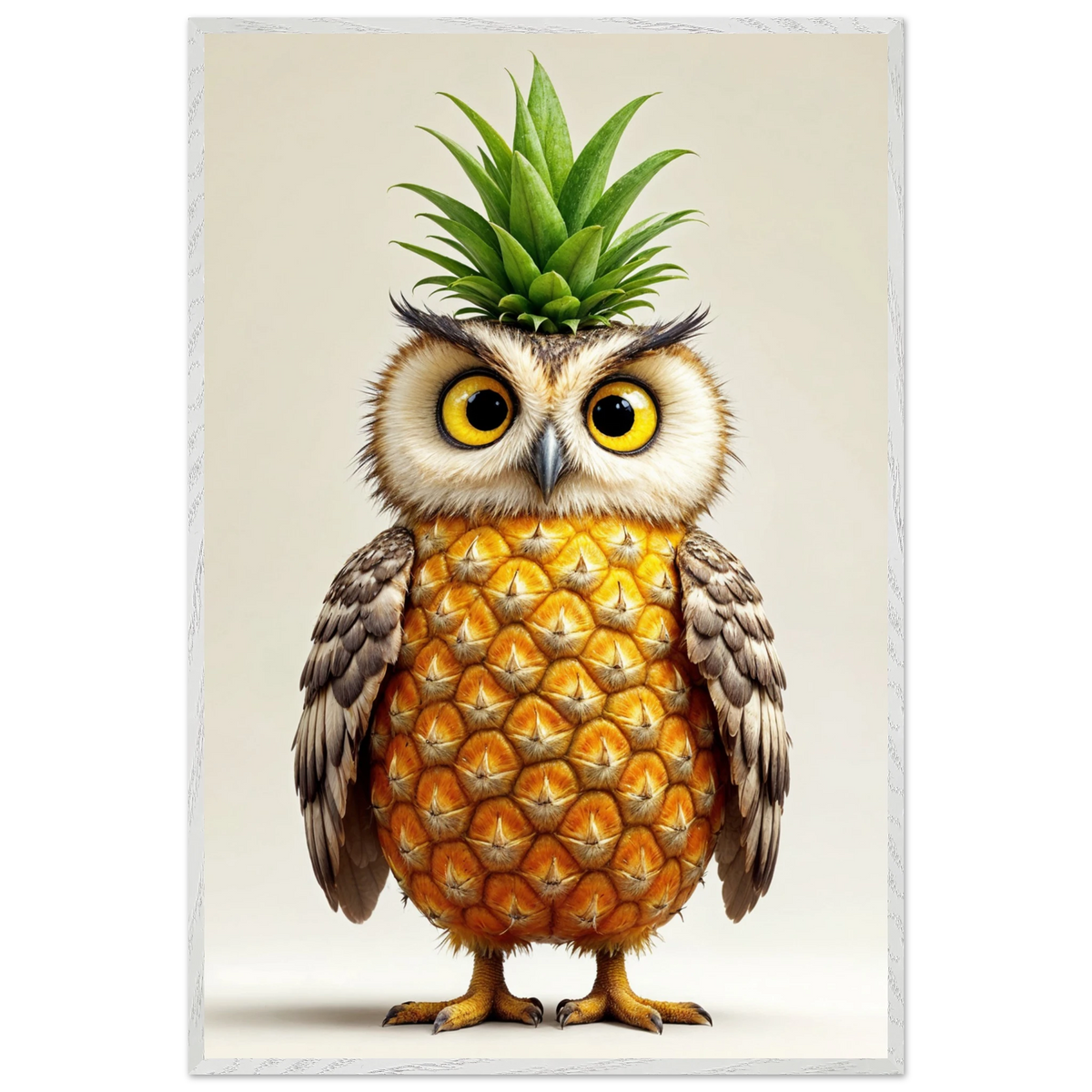 Pineapple Owl Wooden Poster – Gift for Kids & Artists - - Wooden Framed Posters