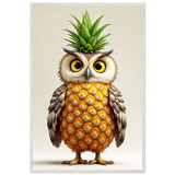 Pineapple Owl Wooden Poster – Gift for Kids & Artists - - Wooden Framed Posters