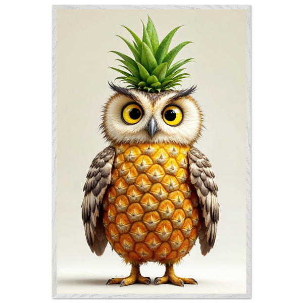 Pineapple Owl Wooden Poster – Gift for Kids & Artists - - Wooden Framed Posters