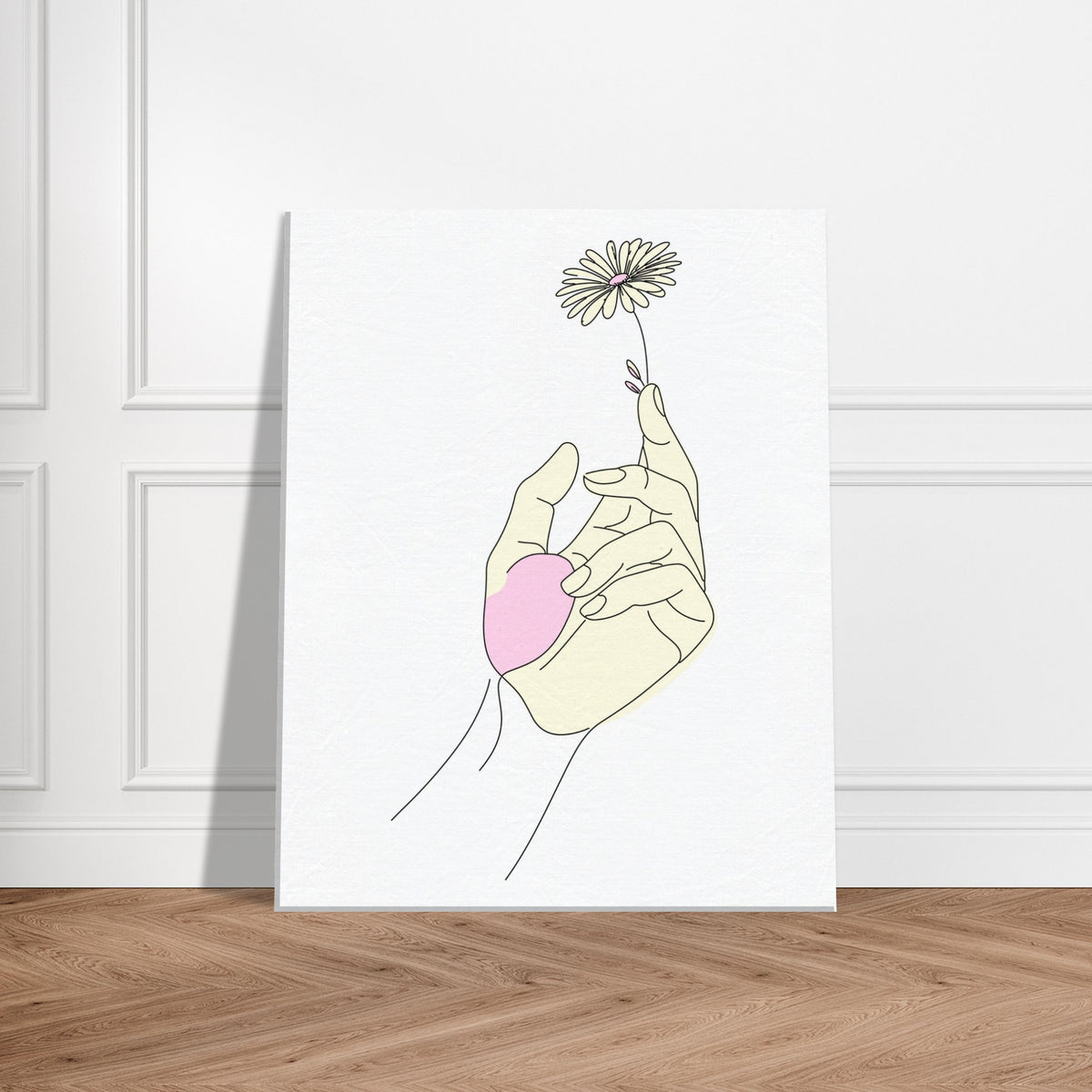 Whispers of Nature - Minimalist Hand and Flower Canvas - - Canvas Prints