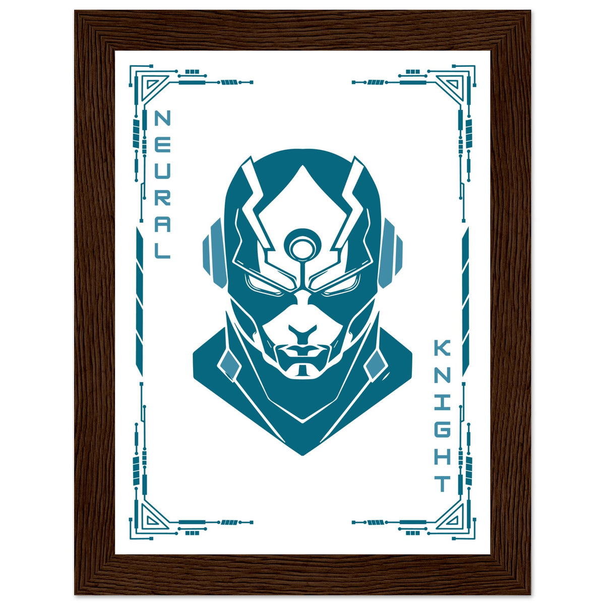 Transform Your Space - "Proton, Neural, Quantum Knights" Poster Set - 15x20 cm 6x8″ Dark wood frame Neural Knight - Wooden Framed Posters