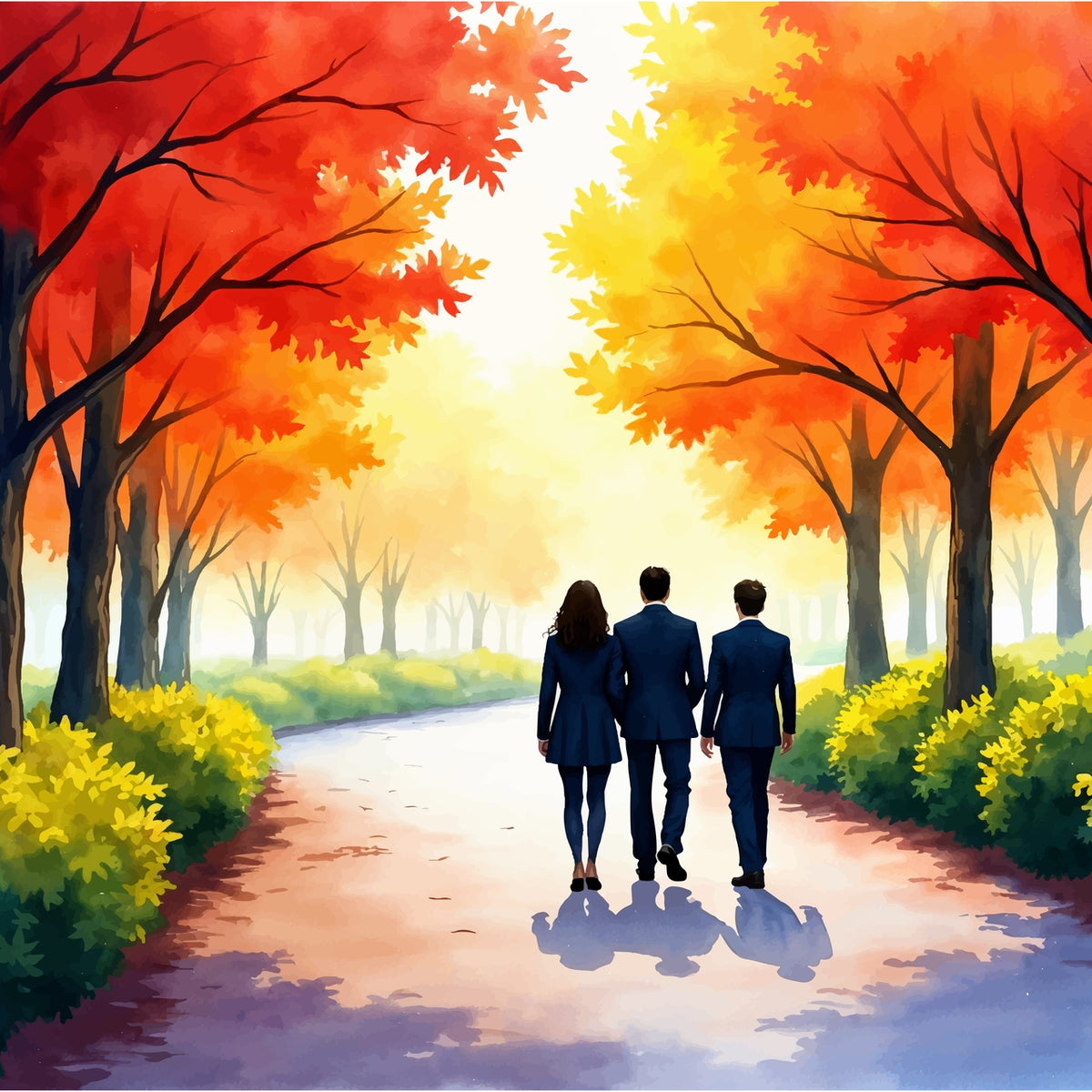 Walking Through Autumn's Glow - - Framed Posters