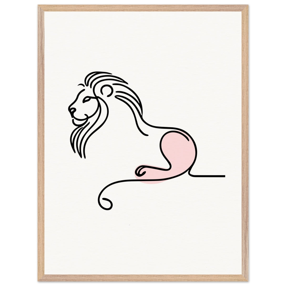 Majestic Serenity - Lion Line Art Poster - 60x80 cm 24x32″ Wood frame - Wooden Framed Posters