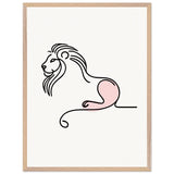 Majestic Serenity - Lion Line Art Poster - 60x80 cm 24x32″ Wood frame - Wooden Framed Posters